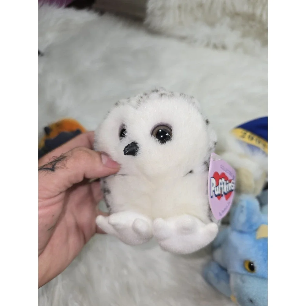 Lot 6 Vintage Swibco Puffkins Enchanted plush with Tags 1990's Owl Wizard Dragon